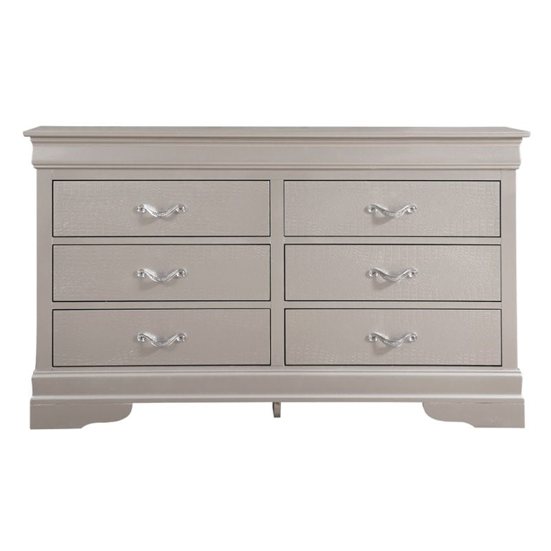 Glory Furniture Lorana 6-Drawers Bedroom Dresser in Silver Champagne