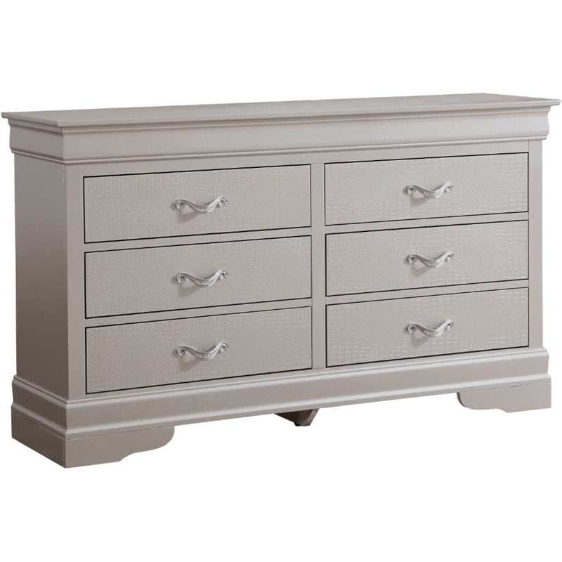 Glory Furniture Lorana 6-Drawers Bedroom Dresser in Silver Champagne