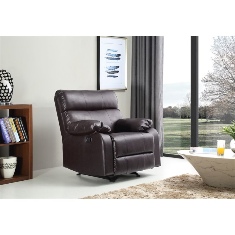 Glory Furniture Manny Faux Leather Rocker Recliner in Dark Brown