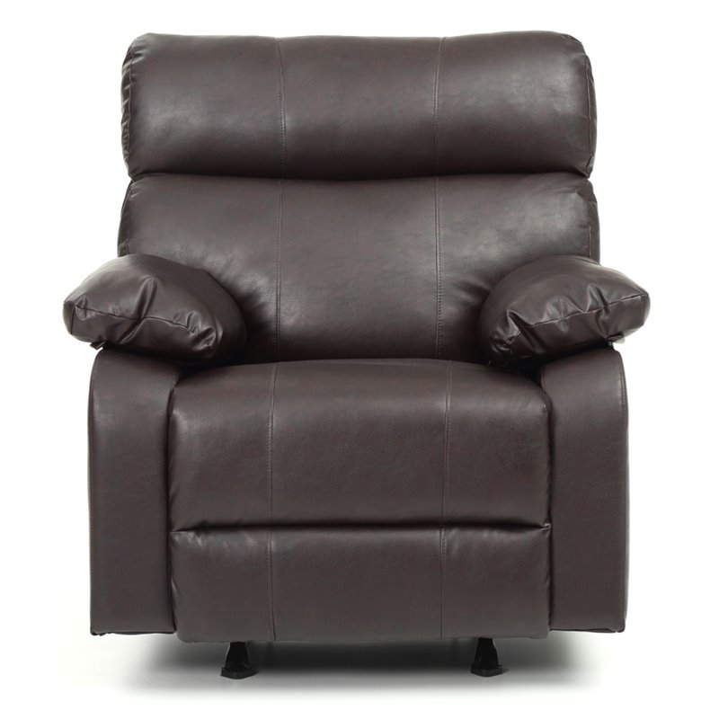 Glory Furniture Manny Faux Leather Rocker Recliner in Dark Brown