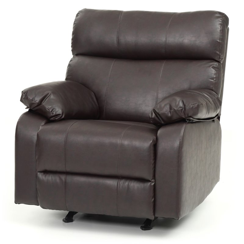 Glory Furniture Manny Faux Leather Rocker Recliner in Dark Brown