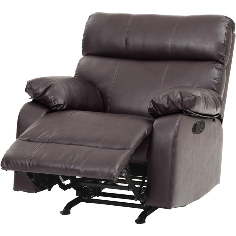 Glory Furniture Manny Faux Leather Rocker Recliner in Dark Brown