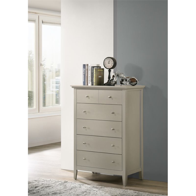 Glory Furniture Hammond Wood Veneer 5-Drawer Chest in Silver Champagne
