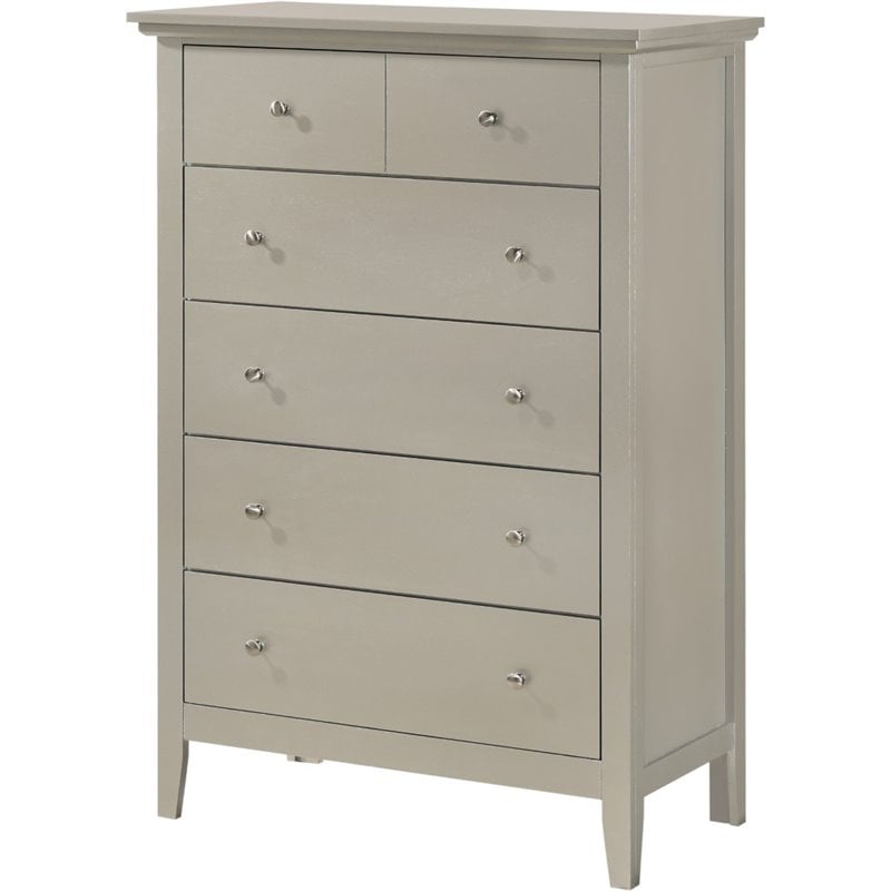 Glory Furniture Hammond Wood Veneer 5-Drawer Chest in Silver Champagne