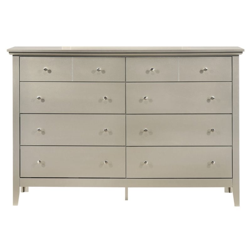 Glory Furniture Hammond Wood Veneer 8-Drawer Bedroom Dresser in Silver Champagne