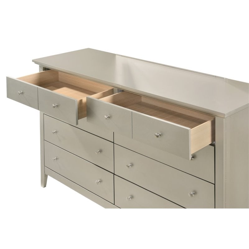 Glory Furniture Hammond Wood Veneer 8-Drawer Bedroom Dresser in Silver Champagne