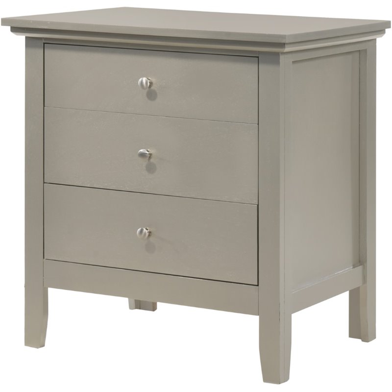 Glory Furniture Hammond 3 Drawer Nightstand in Silver Champagne
