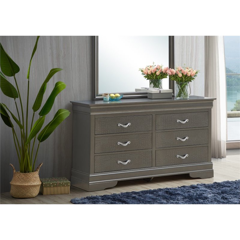 Glory Furniture Lorana 6-Drawers Bedroom Dresser in Charcoal