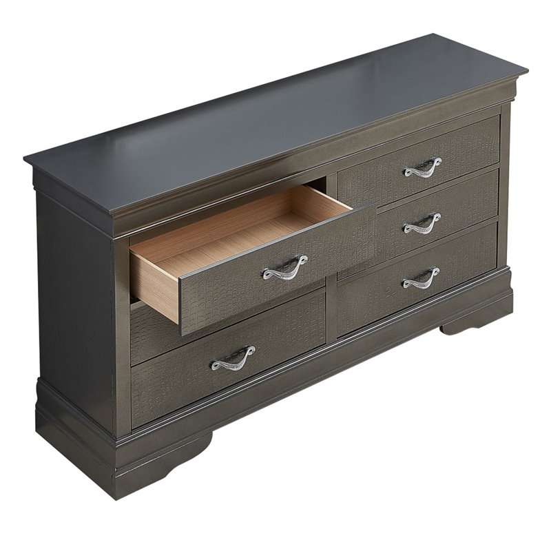 Glory Furniture Lorana 6-Drawers Bedroom Dresser in Charcoal
