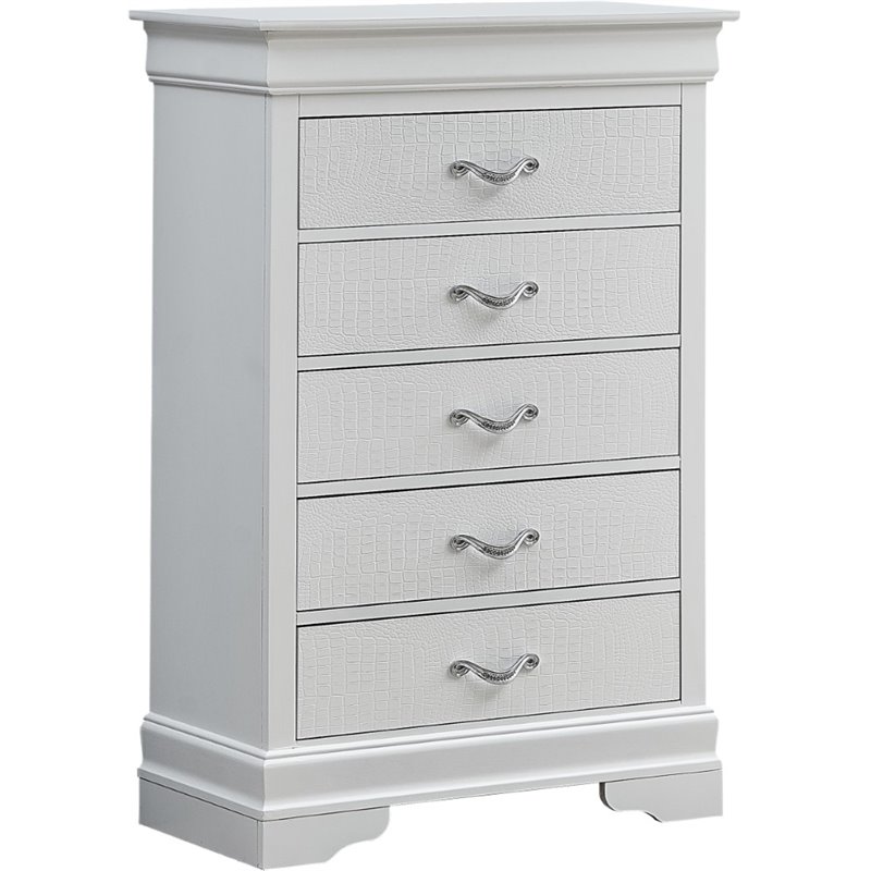 Glory Furniture Lorana 5-Drawers Bedroom Chest in Pearl White