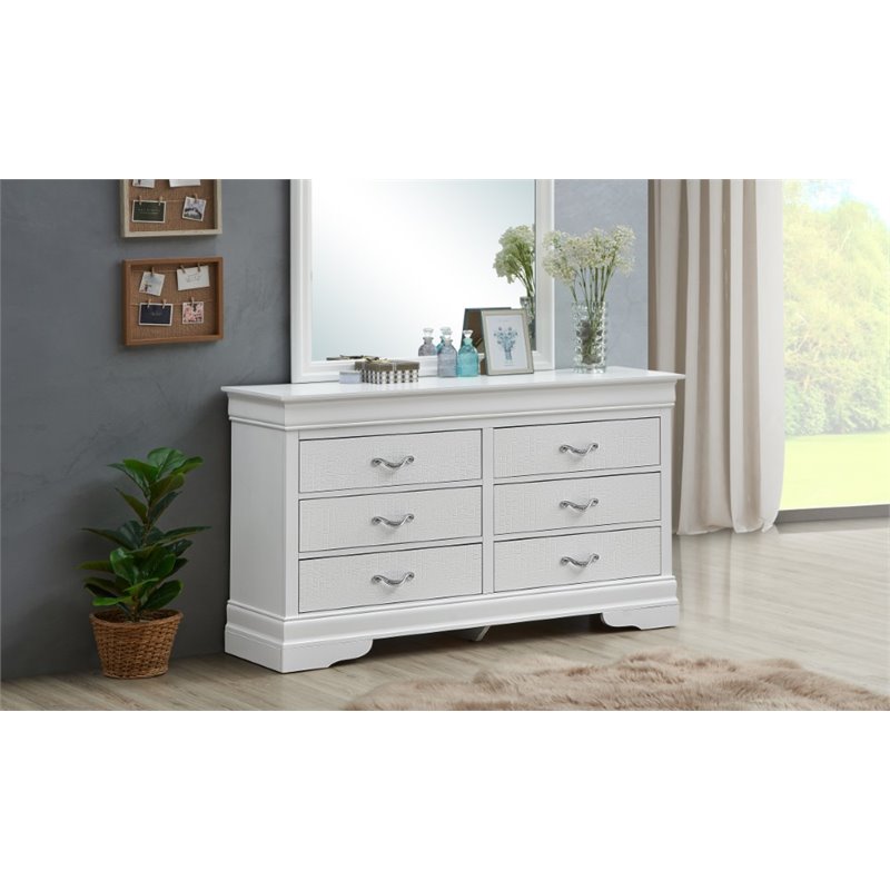 Glory Furniture Lorana 6-Drawers Bedroom Dresser in Pearl White