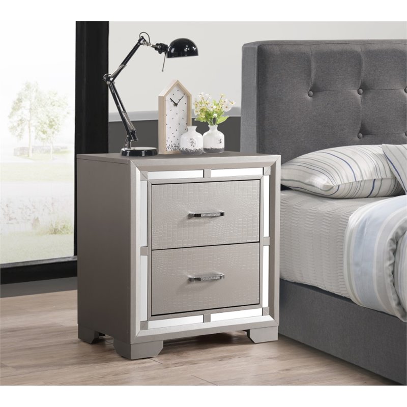 Glory Furniture Alana Nightstand in Silver Champagne