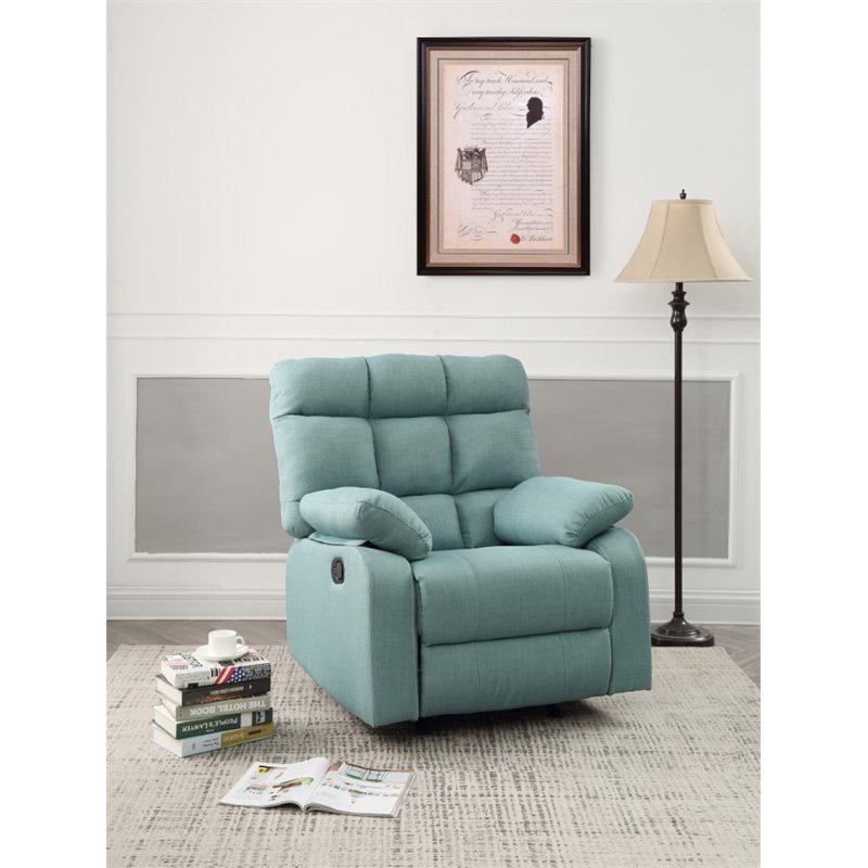 Glory Furniture Cindy Twill Fabric Rocker Recliner in Teal
