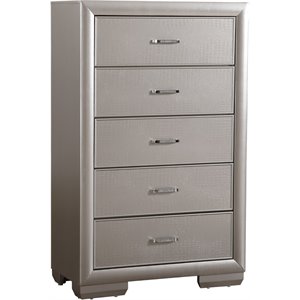 glory furniture kat 5 drawer chest in silver champagne
