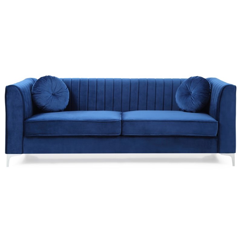 Glory Furniture Delray Velvet Sofa in Navy Blue
