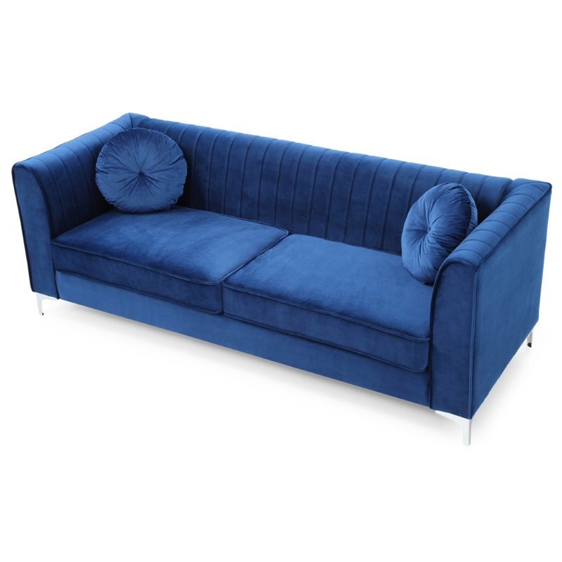 Glory Furniture Delray Velvet Sofa in Navy Blue