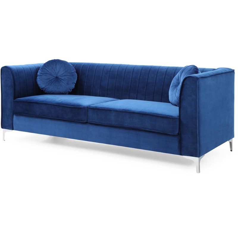 Glory Furniture Delray Velvet Sofa in Navy Blue