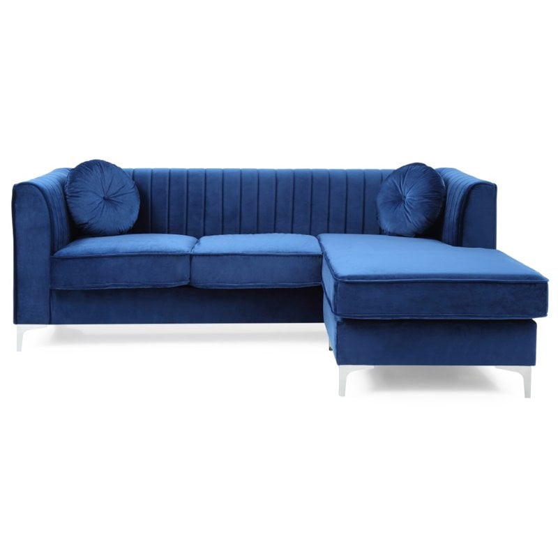 Glory Furniture Delray Velvet Sofa Chaise in Navy Blue
