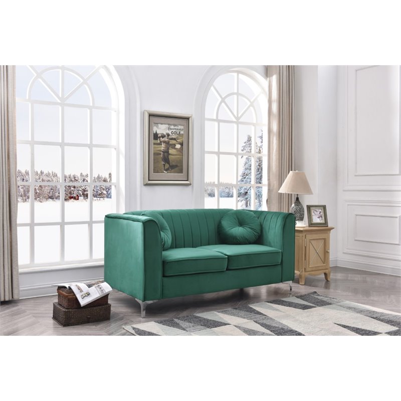 Glory Furniture Delray Velvet Upholstered Loveseat in Green