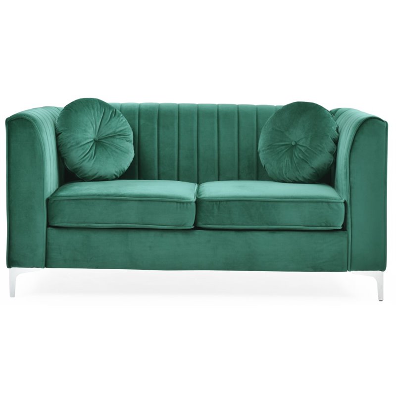 Glory Furniture Delray Velvet Upholstered Loveseat in Green