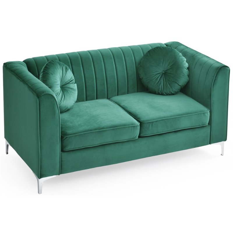 Glory Furniture Delray Velvet Upholstered Loveseat in Green