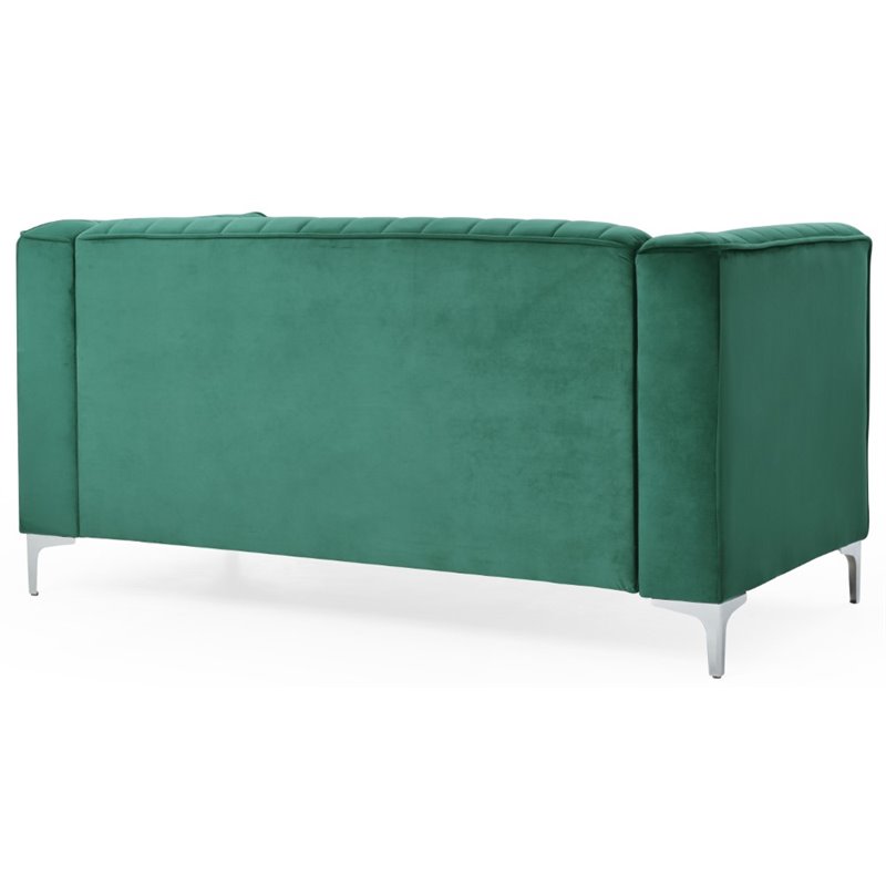 Glory Furniture Delray Velvet Upholstered Loveseat in Green