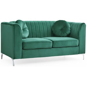 Glory Furniture Delray Velvet Upholstered Loveseat in Green