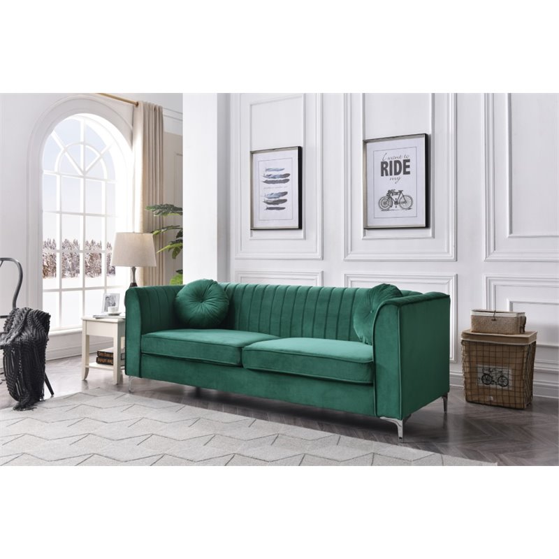Glory Furniture Delray Velvet Sofa in Green