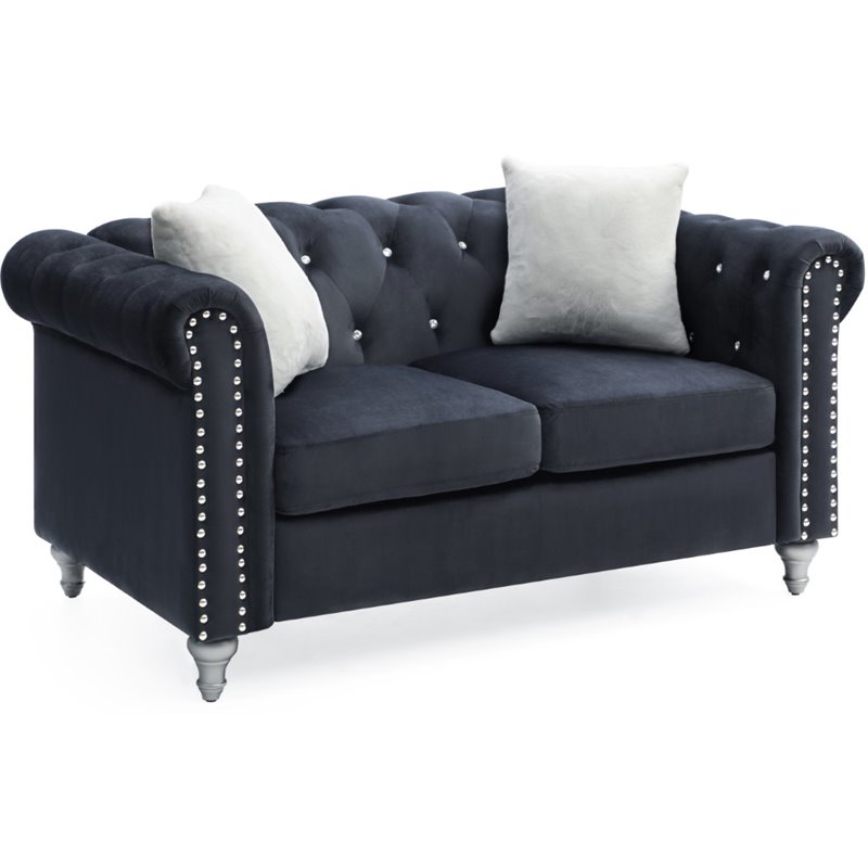Glory Furniture Raisa Velvet Loveseat in Black