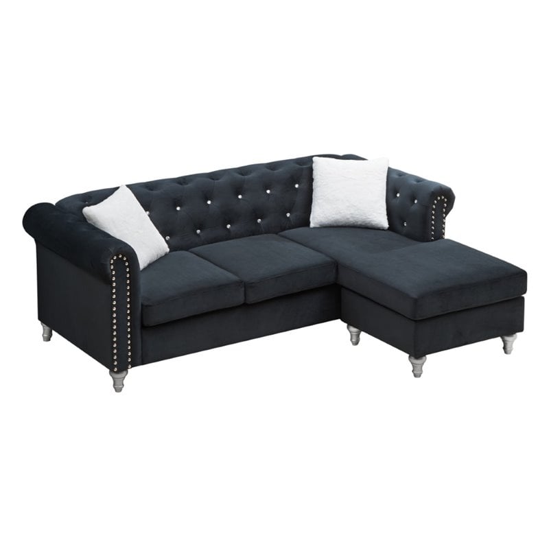 Glory Furniture Raisa Velvet Sofa Chaise in Black