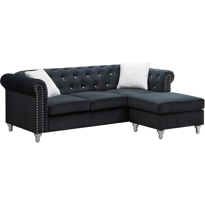 Glory Furniture Raisa Velvet Sofa Chaise in Black