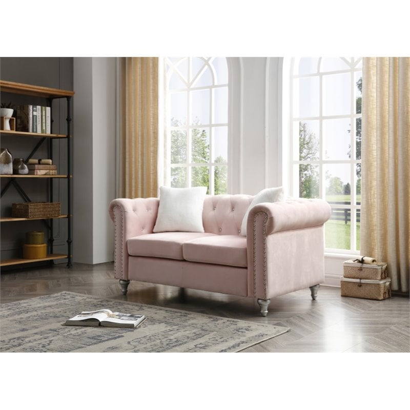 Glory Furniture Raisa Velvet Loveseat in Pink