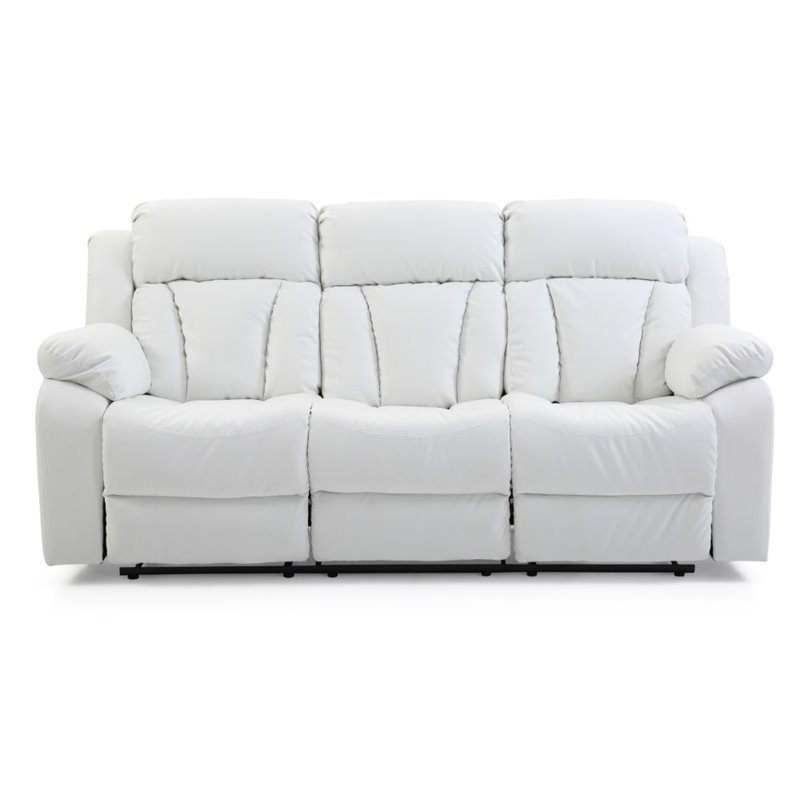 Glory Furniture Daria Faux Leather Upholstered Recliner Sofa in White
