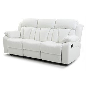 Glory Furniture Daria Faux Leather Upholstered Recliner Sofa in White