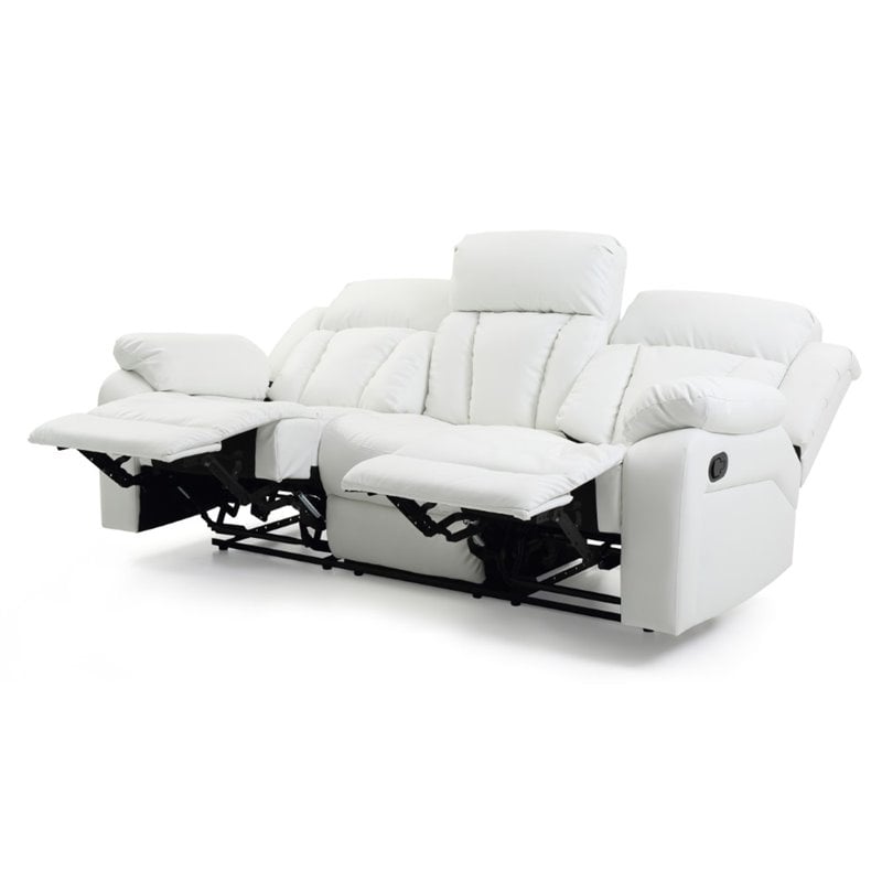 Glory Furniture Daria Faux Leather Upholstered Recliner Sofa in White