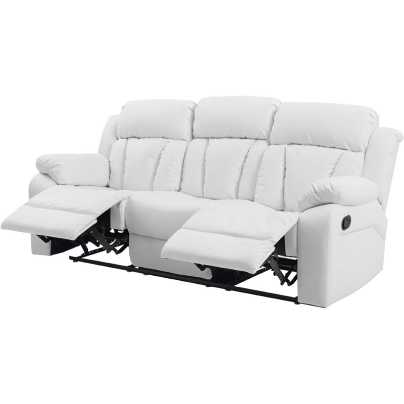 Glory Furniture Daria Faux Leather Upholstered Recliner Sofa in White