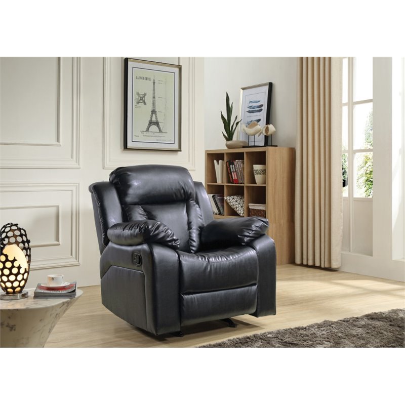 Glory Furniture Daria Faux Leather Rocker Recliner in Black
