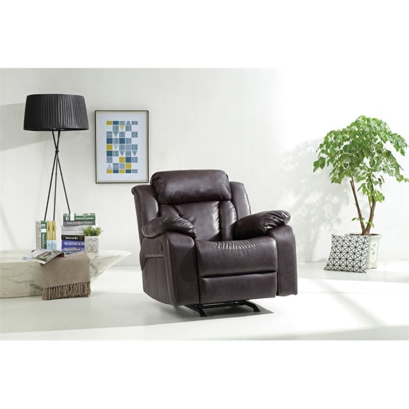 glory furniture daria faux leather rocker recliner in dark brown