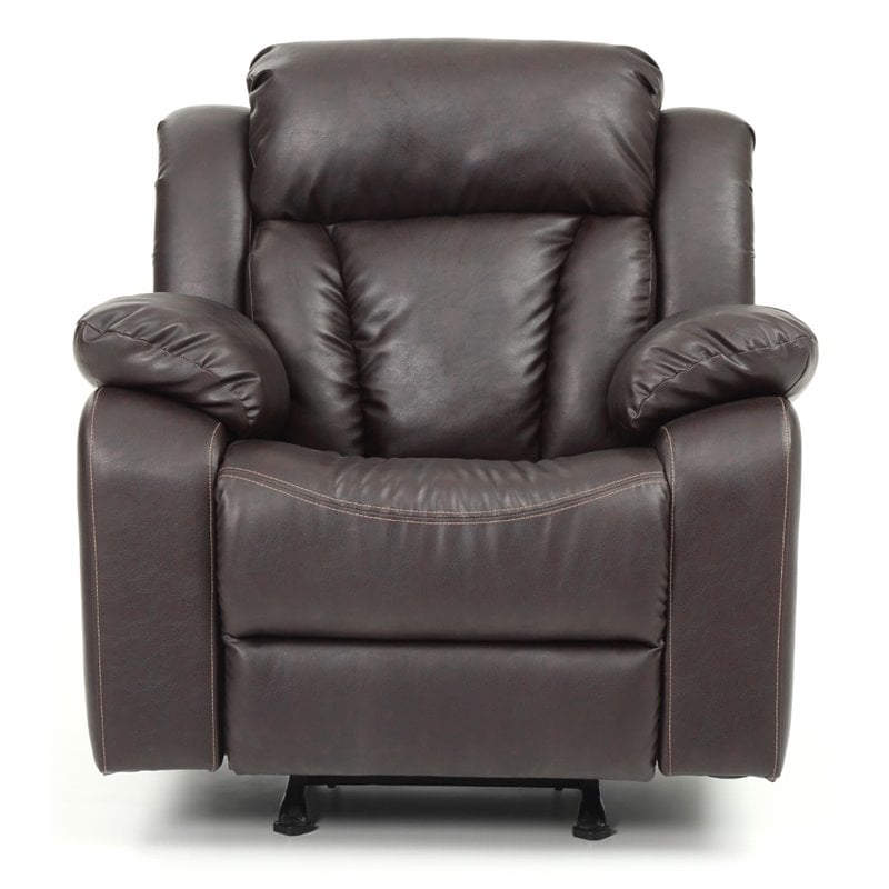 glory furniture daria faux leather rocker recliner in dark brown