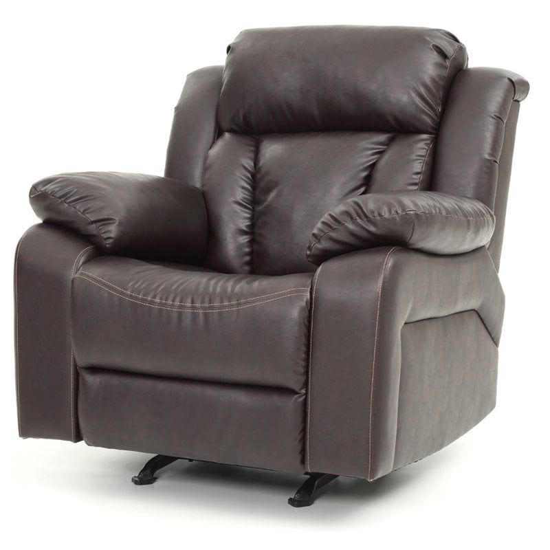 glory furniture daria faux leather rocker recliner in dark brown