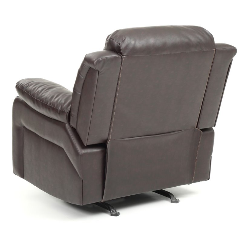 glory furniture daria faux leather rocker recliner in dark brown