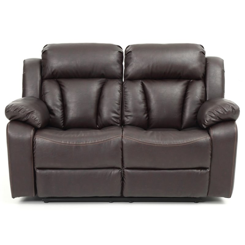 Glory Furniture Daria Faux Leather Reclining Loveseat in Dark Brown