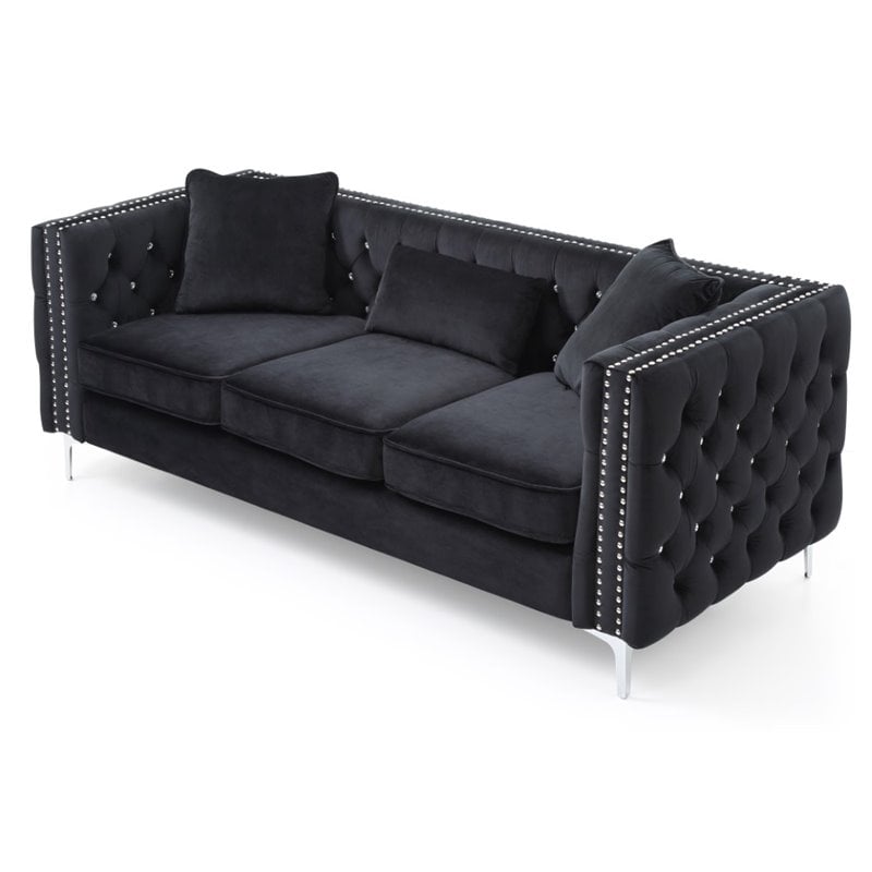 Glory Furniture Paige Velvet Sofa in Black