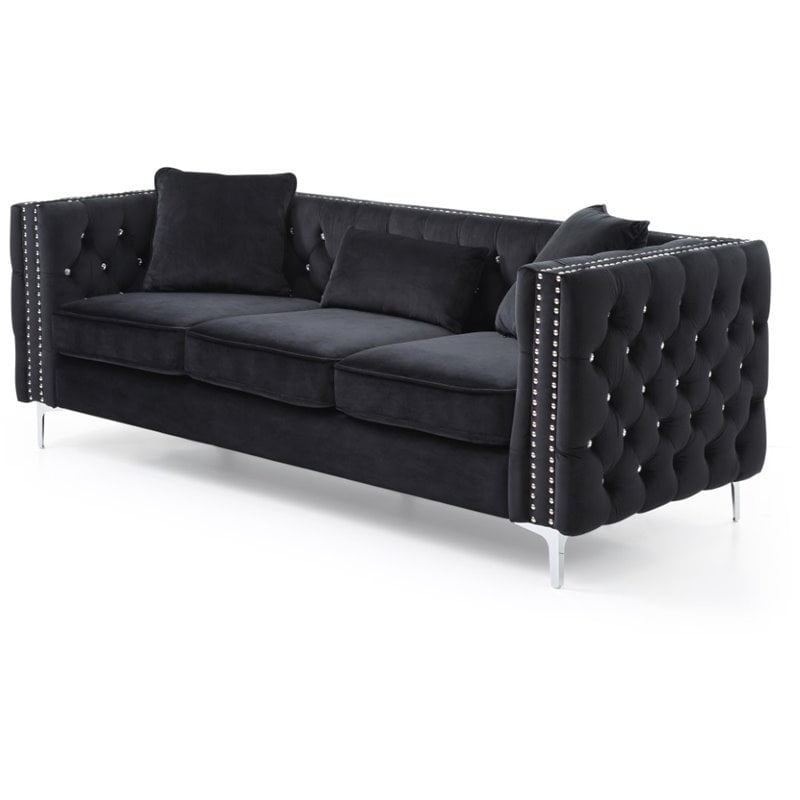 Glory Furniture Paige Velvet Sofa in Black