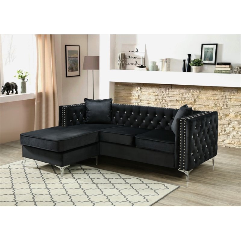Glory Furniture Paige Velvet Sofa Chaise in Black