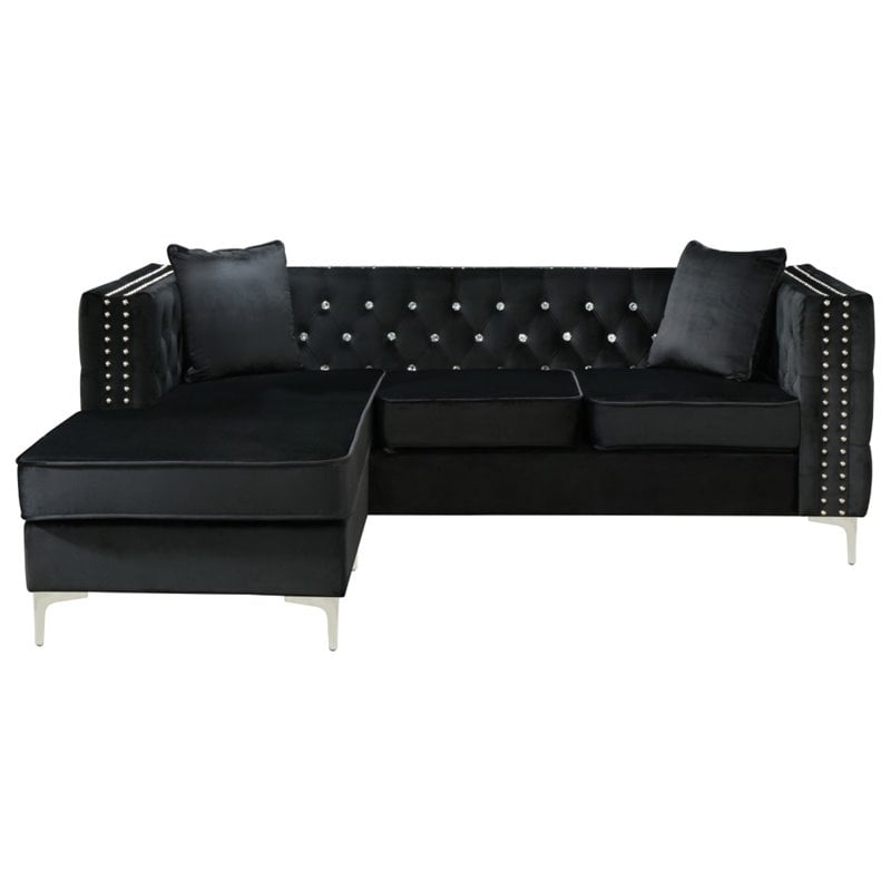 Glory Furniture Paige Velvet Sofa Chaise in Black