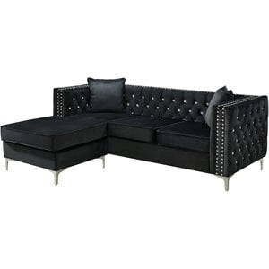 Glory Furniture Paige Velvet Sofa Chaise in Black