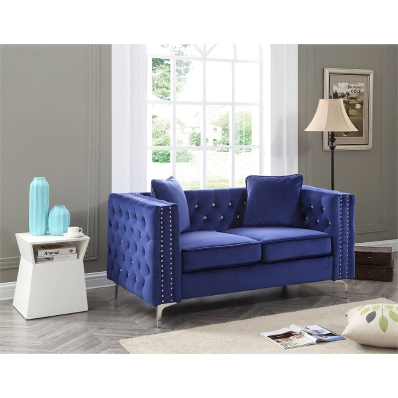 Glory Furniture Paige Velvet Loveseat in Blue