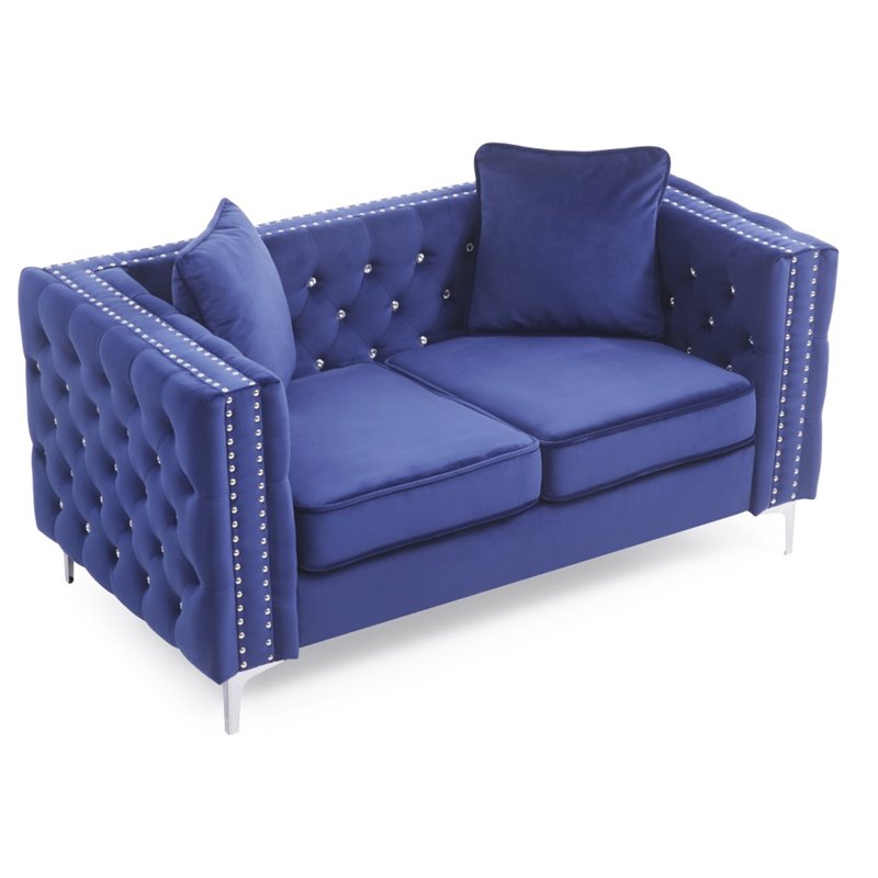 Glory Furniture Paige Velvet Loveseat in Blue