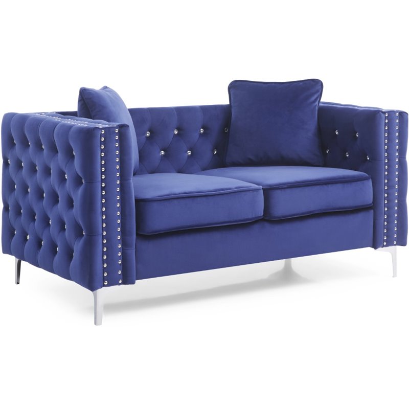 Glory Furniture Paige Velvet Loveseat in Blue
